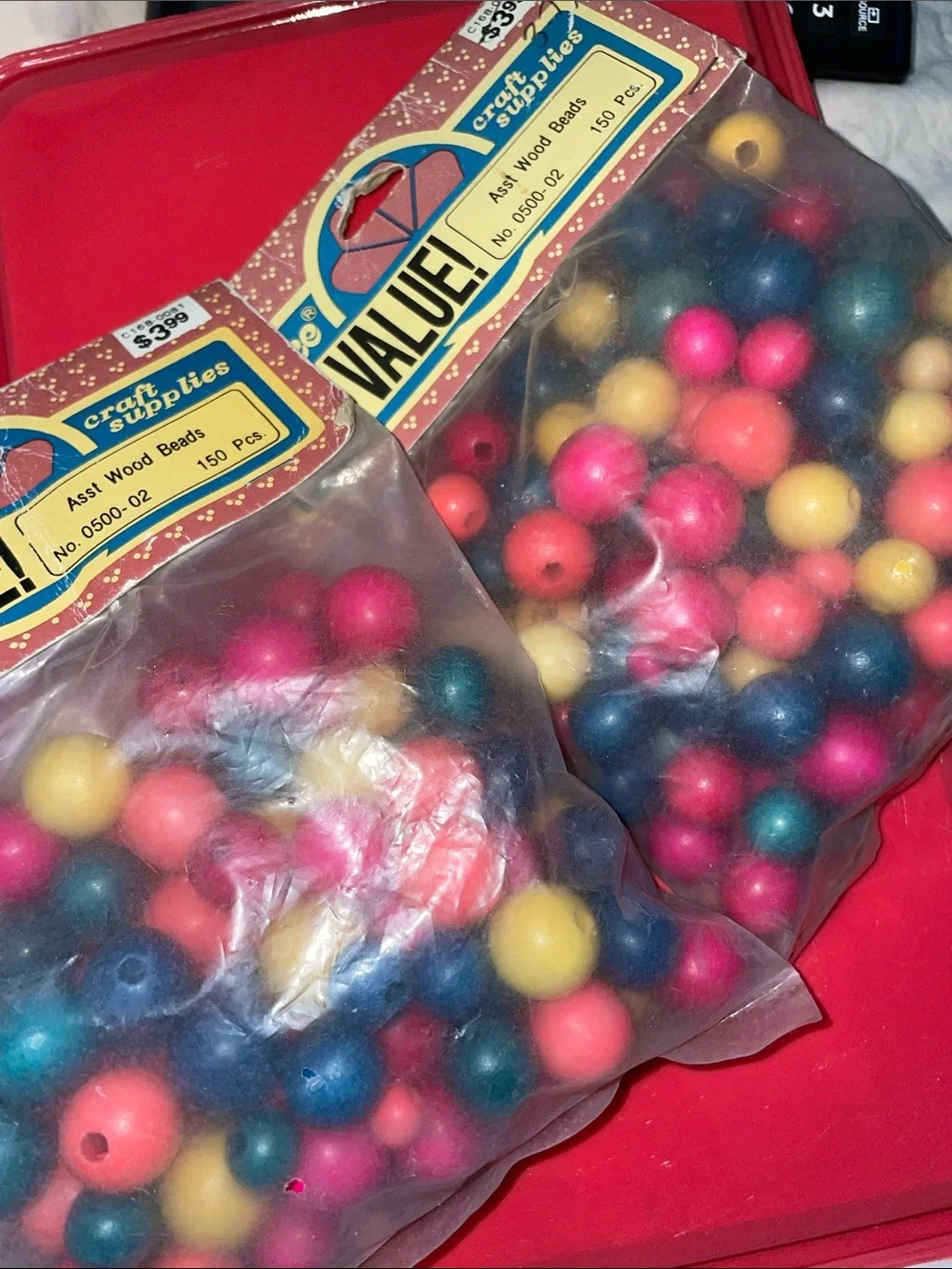 Darice Assorted Wood Beads 150 pcs. - Pink, Blue, Yellow